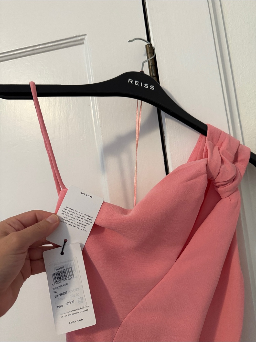 NWT Reiss “Delilah” Pink One-Shoulder Knot Detail Dress